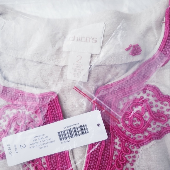 Chicos Embellished Split Neck Top - Picture 3 of 6